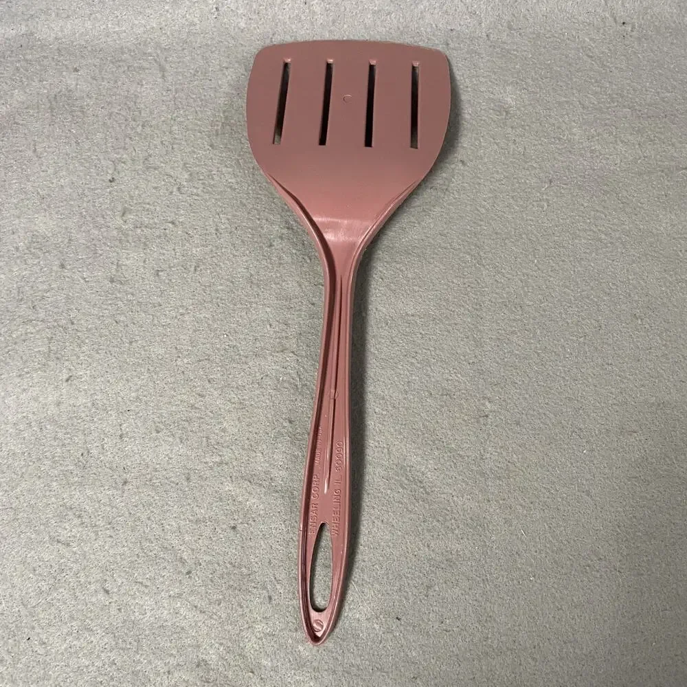 Vintage Wide Slotted Spatula Utensil Pink Ensar Corp Nylon Plastic USA Made